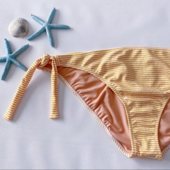 J. Crew | Side Tie Lowrider Bikini Bottom Faded Stripe Orange Gold Retro Plus 3X - Picture 7 of 11
